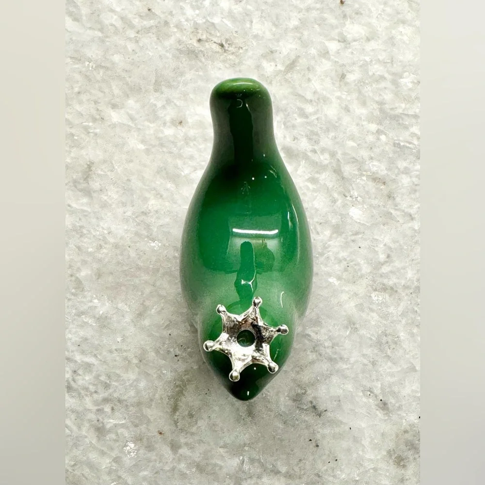 New Small Green Ceramic Bird w/ Silver Tone Crown Decor Figurine - 3”
